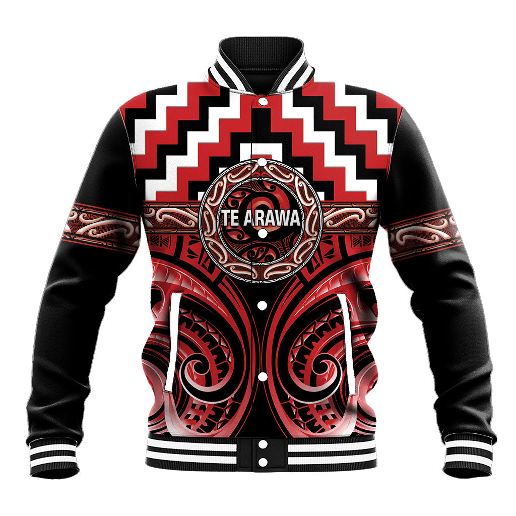 Aotearoa Te Arawa Personalised Baseball Jacket Maori Iwi Poutama Puhoro Tattoo LT14 Unisex Red - Polynesian Pride
