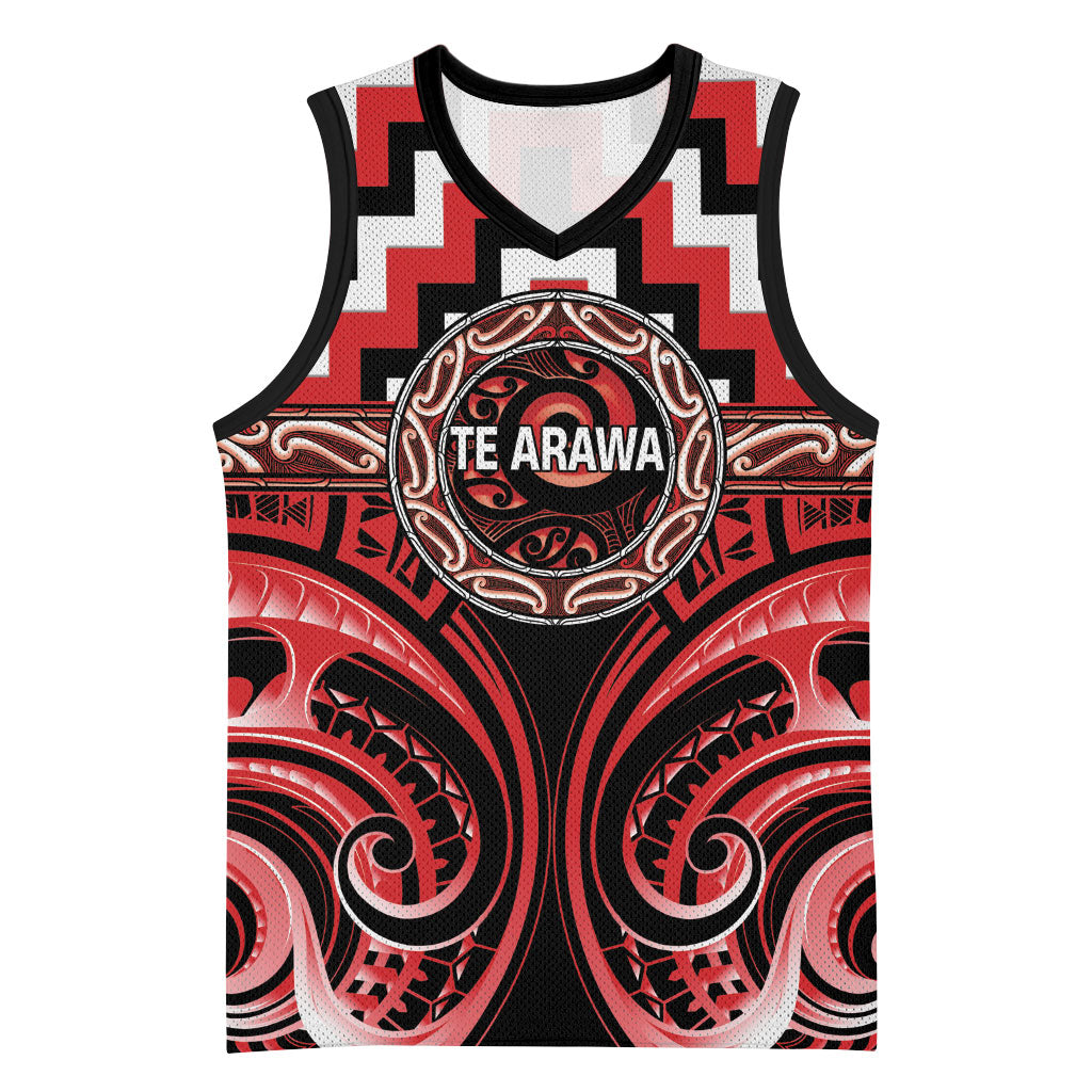 Aotearoa Te Arawa Personalised Basketball Jersey Maori Iwi Poutama Puhoro Tattoo LT14 Unisex Red - Polynesian Pride