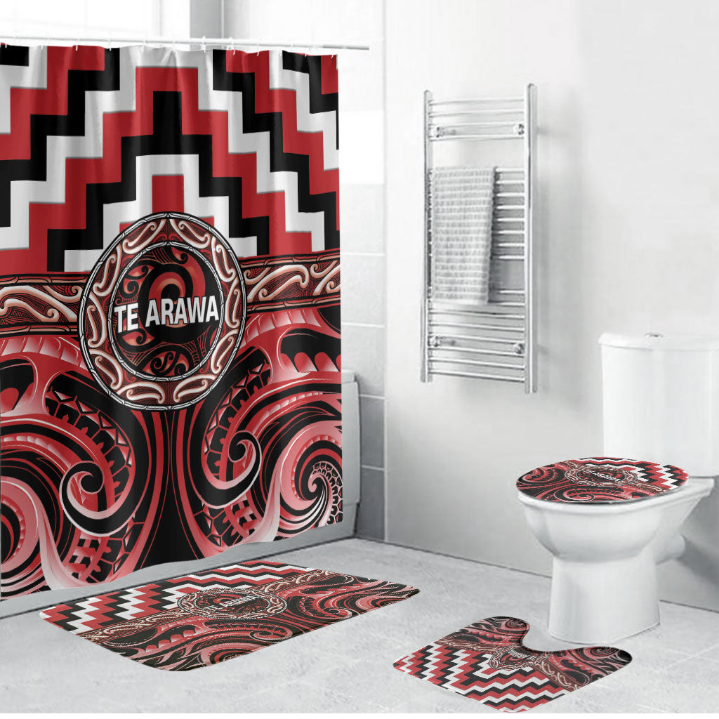 Aotearoa Te Arawa Bathroom Set Maori Iwi Poutama Puhoro Tattoo LT14 Bathroom Set (4 pcs) Red - Polynesian Pride