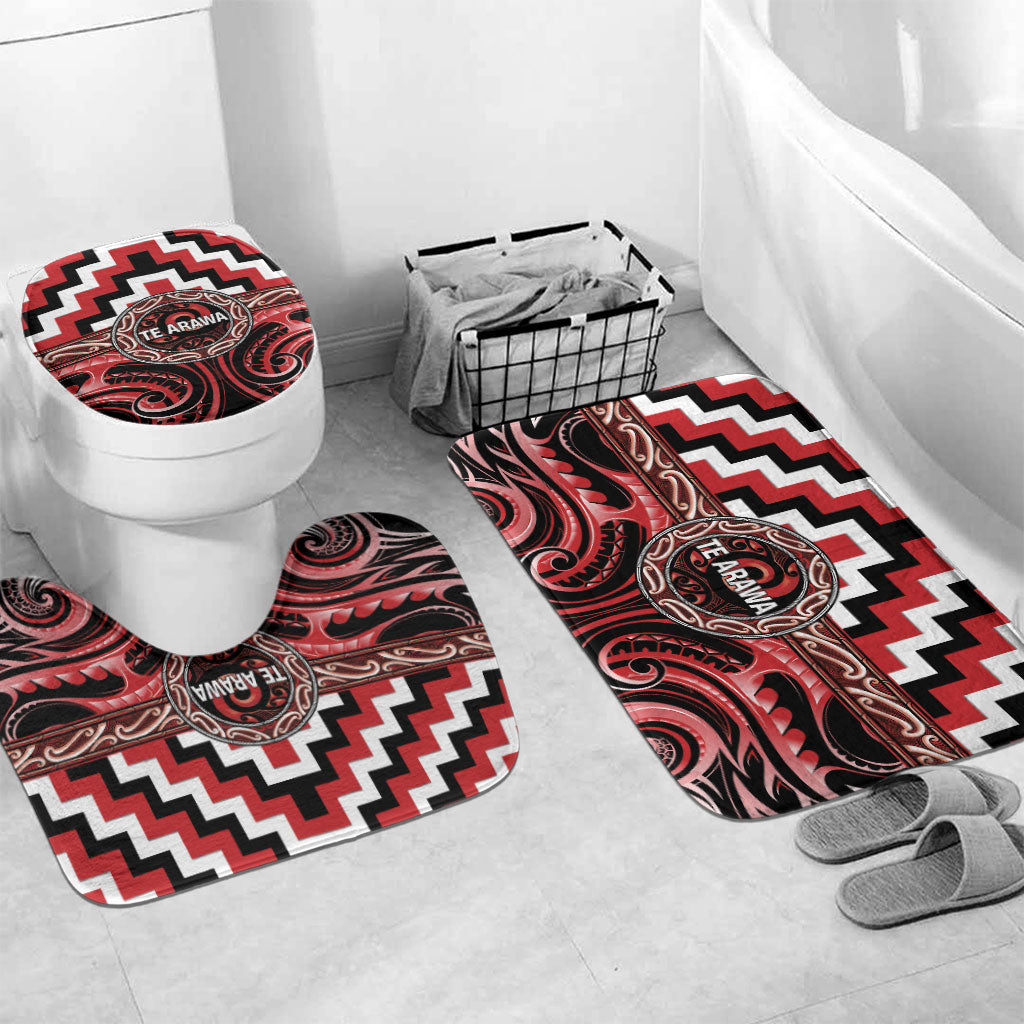 Aotearoa Te Arawa Bathroom Set Maori Iwi Poutama Puhoro Tattoo LT14 Mat Set Only (3 pcs) One Size Red - Polynesian Pride