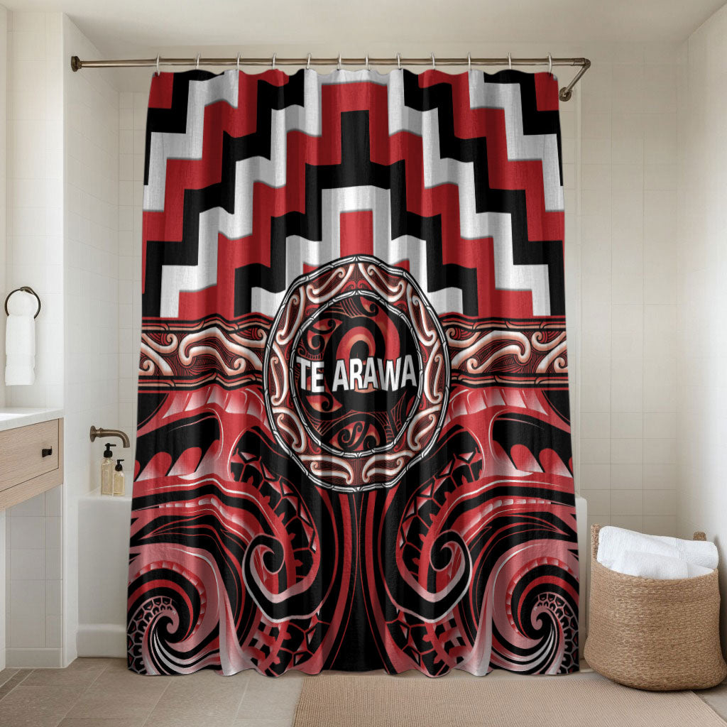 Aotearoa Te Arawa Bathroom Set Maori Iwi Poutama Puhoro Tattoo LT14 Shower Curtain Only Red - Polynesian Pride