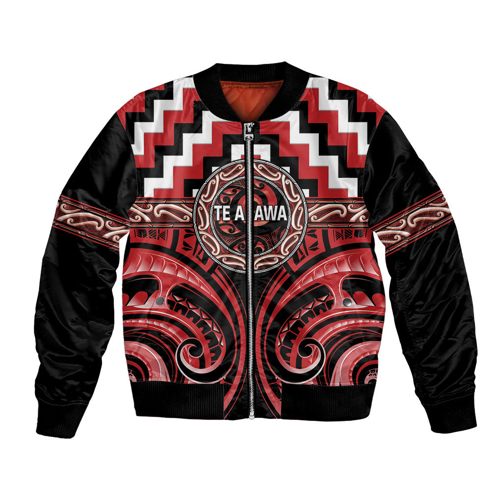 Aotearoa Te Arawa Personalised Bomber Jacket Maori Iwi Poutama Puhoro Tattoo LT14 Unisex Red - Polynesian Pride