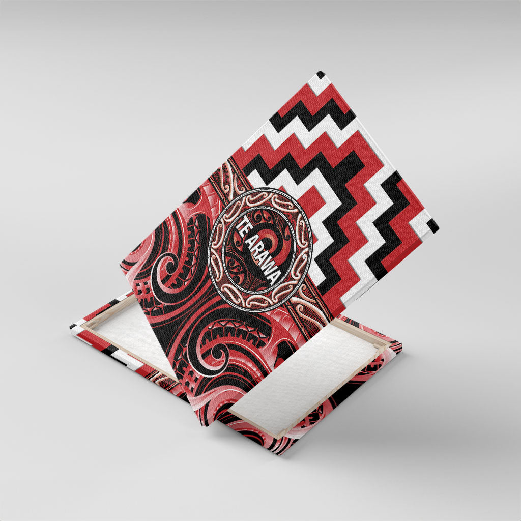 Aotearoa Te Arawa Canvas Wall Art Maori Iwi Poutama Puhoro Tattoo LT14 With Frame Red - Polynesian Pride