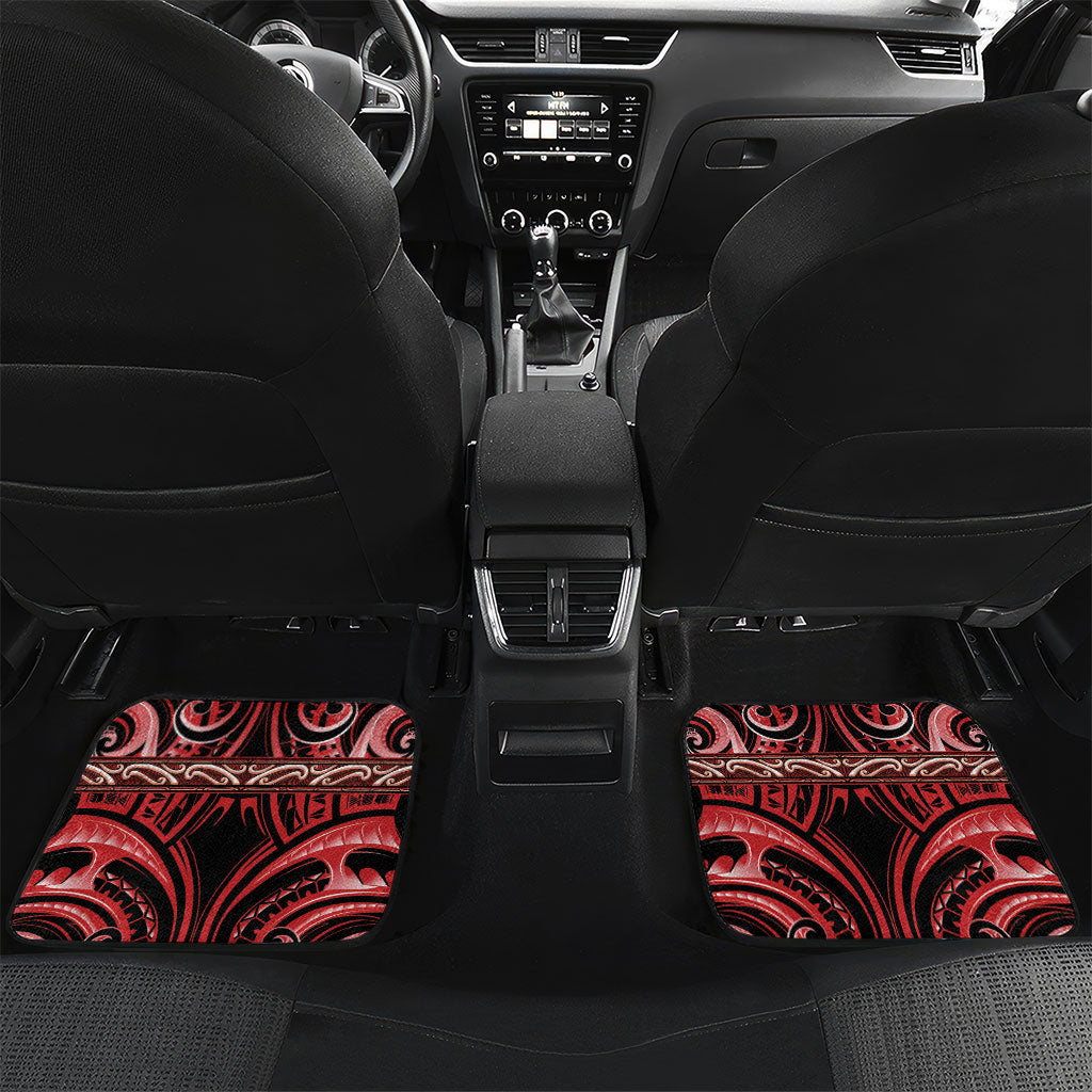 Aotearoa Te Arawa Personalised Car Mats Maori Iwi Poutama Puhoro Tattoo LT14 Set 2pcs - Back Red - Polynesian Pride