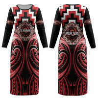 Aotearoa Te Arawa Personalised Couples Matching Long Sleeve Bodycon Dress and Long Sleeve Button Shirt Maori Iwi Poutama Puhoro Tattoo LT14 - Polynesian Pride