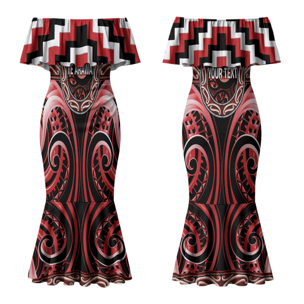 Aotearoa Te Arawa Personalised Couples Matching Mermaid Dress and Long Sleeve Button Shirt Maori Iwi Poutama Puhoro Tattoo LT14 - Polynesian Pride