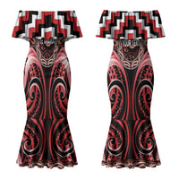 Aotearoa Te Arawa Personalised Couples Matching Mermaid Dress and Long Sleeve Button Shirt Maori Iwi Poutama Puhoro Tattoo LT14 - Polynesian Pride