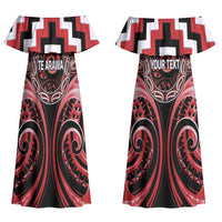 Aotearoa Te Arawa Personalised Couples Matching Off Shoulder Maxi Dress and Hawaiian Shirt Maori Iwi Poutama Puhoro Tattoo LT14 - Polynesian Pride
