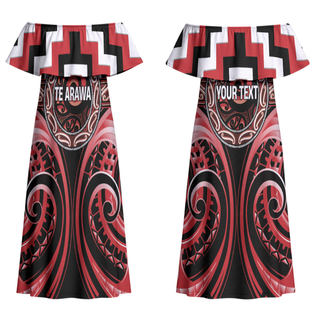 Aotearoa Te Arawa Personalised Couples Matching Off Shoulder Maxi Dress and Long Sleeve Button Shirt Maori Iwi Poutama Puhoro Tattoo LT14 - Polynesian Pride