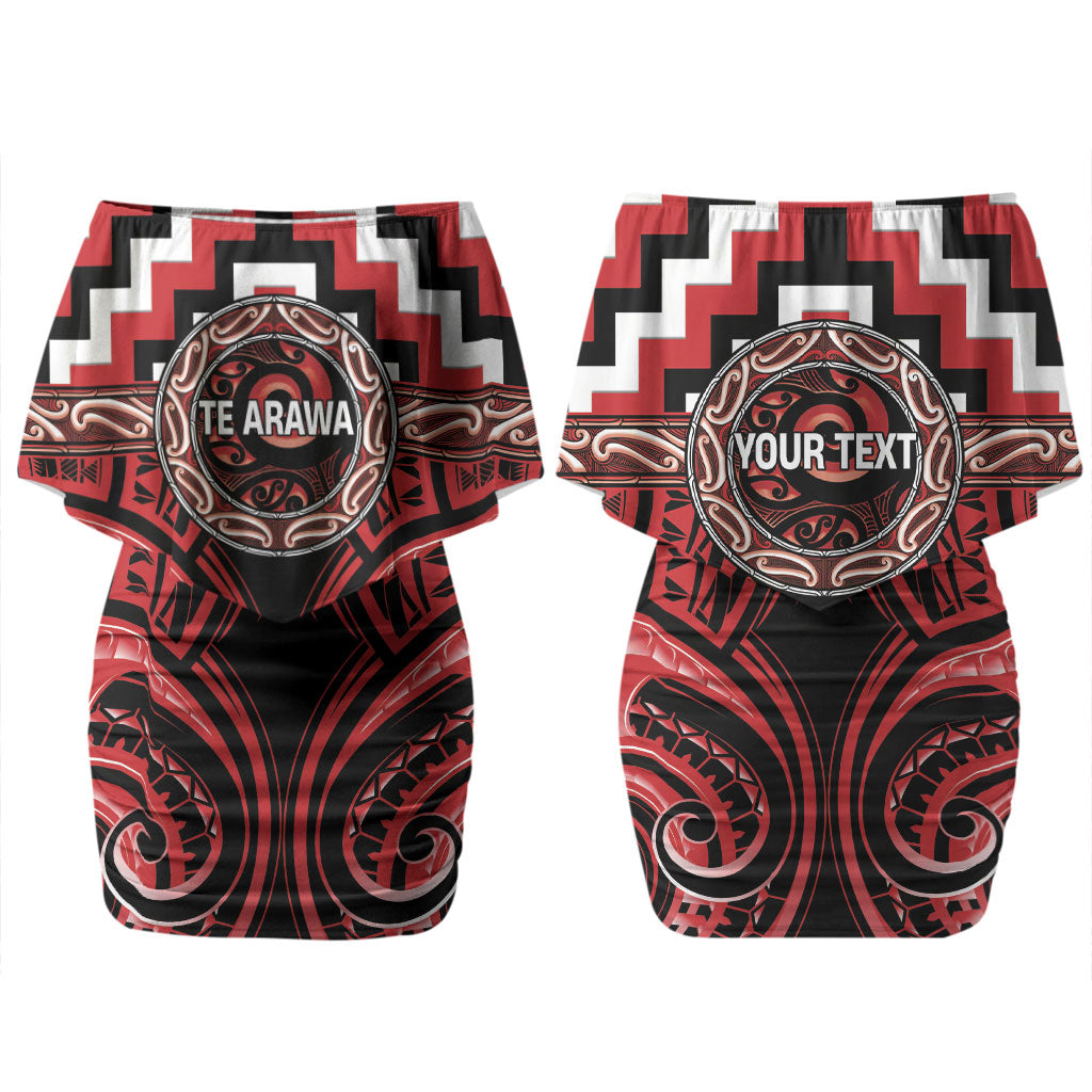 Aotearoa Te Arawa Personalised Couples Matching Off Shoulder Short Dress and Long Sleeve Button Shirt Maori Iwi Poutama Puhoro Tattoo LT14 - Polynesian Pride