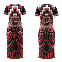 Aotearoa Te Arawa Personalised Couples Matching Short Sleeve Bodycon Dress and Long Sleeve Button Shirt Maori Iwi Poutama Puhoro Tattoo LT14 - Polynesian Pride