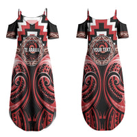 Aotearoa Te Arawa Personalised Couples Matching Summer Maxi Dress and Long Sleeve Button Shirt Maori Iwi Poutama Puhoro Tattoo LT14 - Polynesian Pride