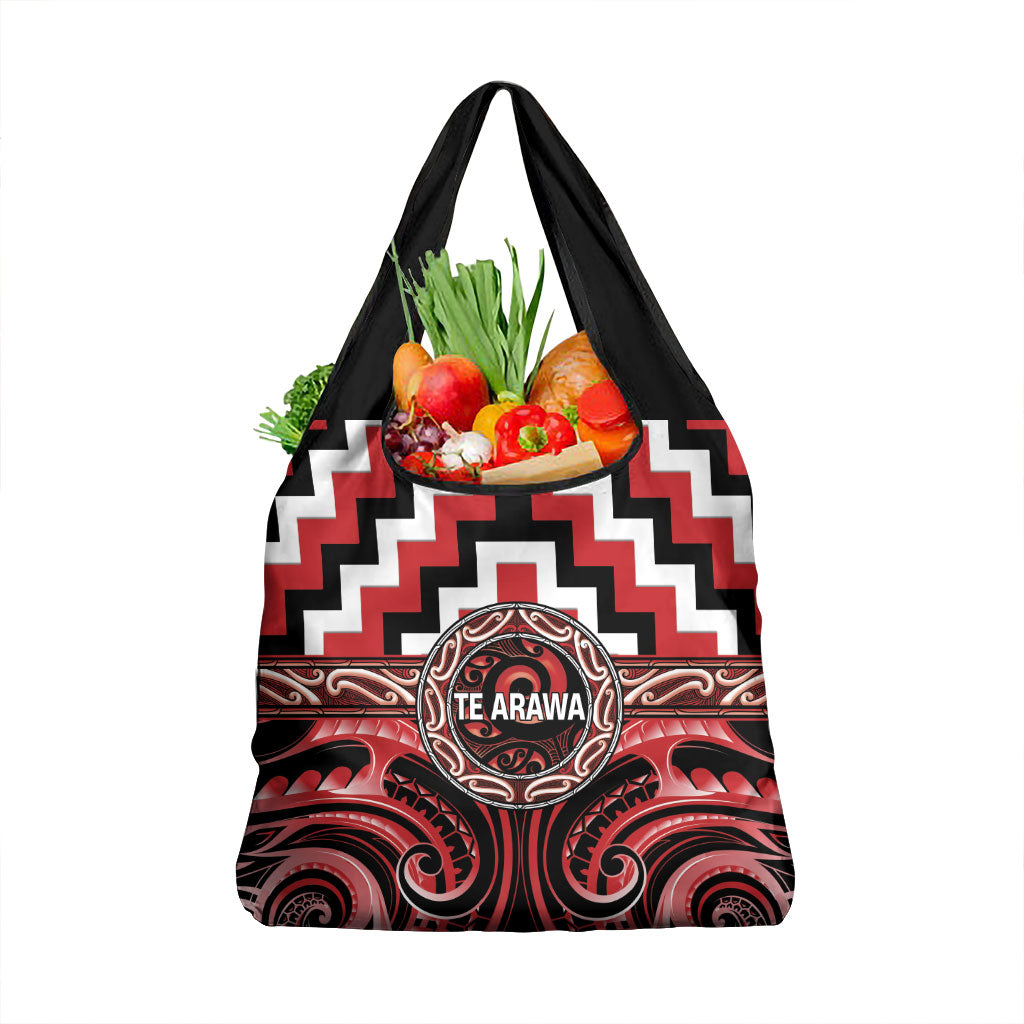 Aotearoa Te Arawa Grocery Bag Maori Iwi Poutama Puhoro Tattoo LT14 1-pack One Size Red - Polynesian Pride