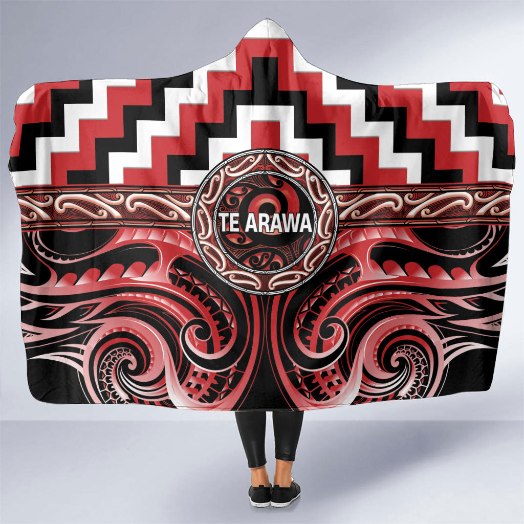 Aotearoa Te Arawa Hooded Blanket Maori Iwi Poutama Puhoro Tattoo LT14 One Size Red - Polynesian Pride