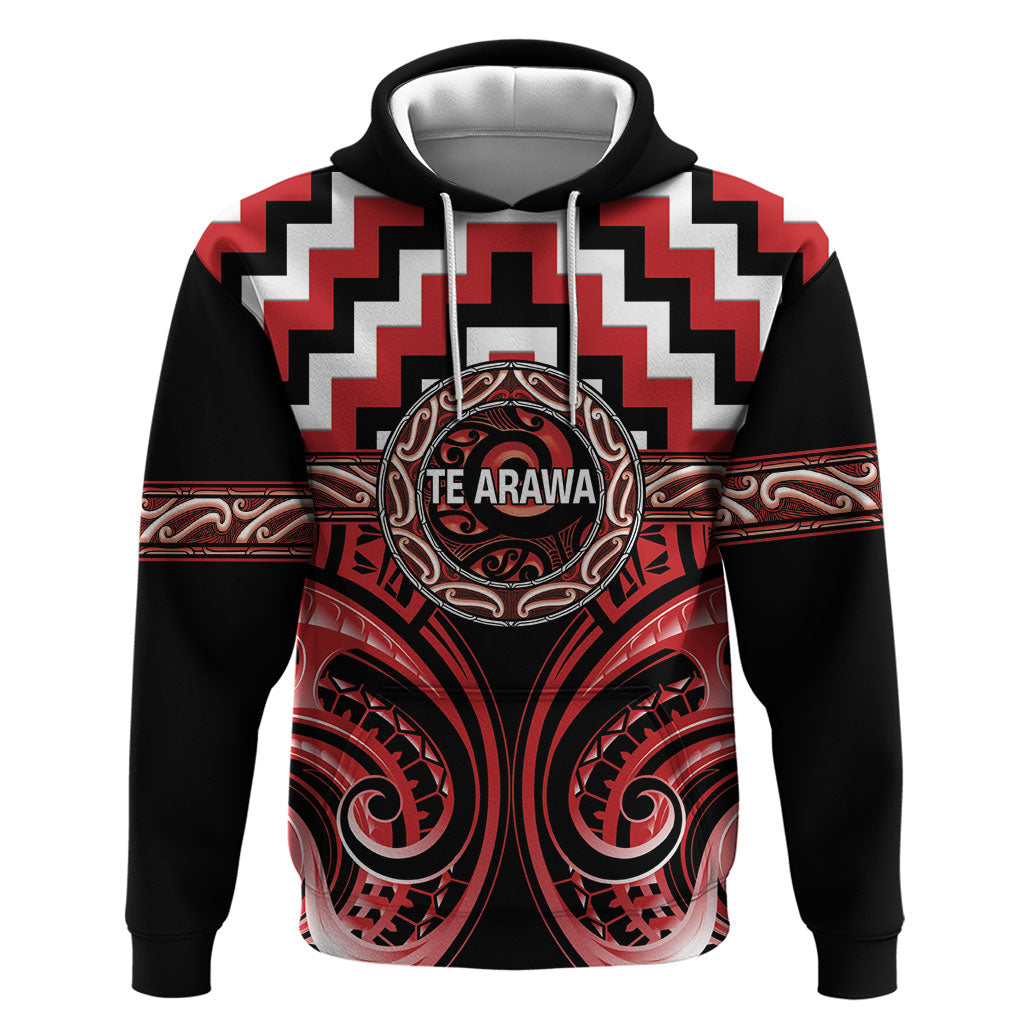 Aotearoa Te Arawa Personalised Hoodie Maori Iwi Poutama Puhoro Tattoo LT14 Pullover Hoodie Red - Polynesian Pride
