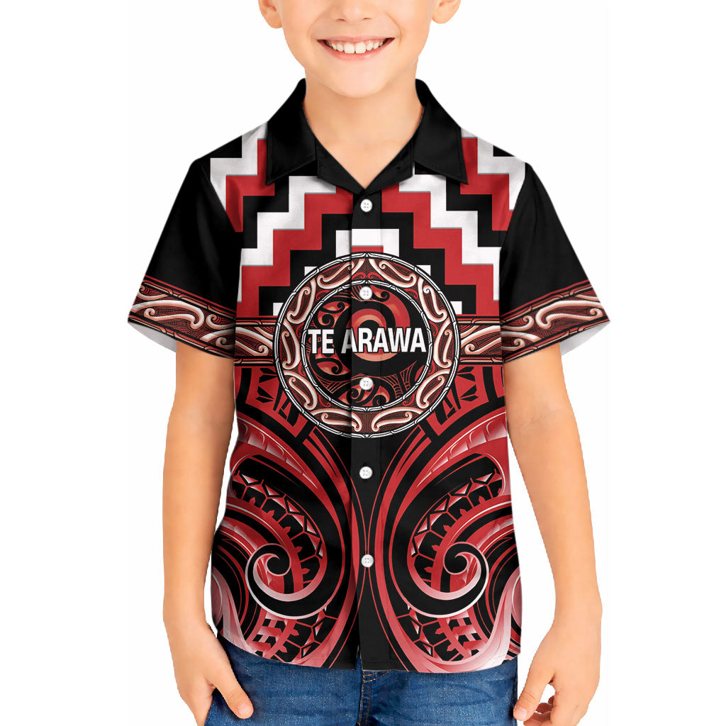 Aotearoa Te Arawa Personalised Kid Hawaiian Shirt Maori Iwi Poutama Puhoro Tattoo LT14 Kid Red - Polynesian Pride