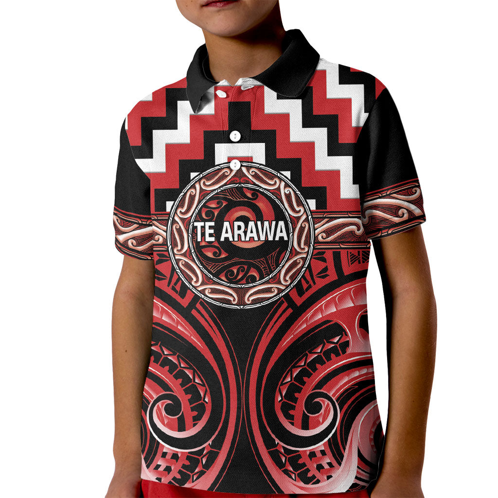 Aotearoa Te Arawa Personalised Kid Polo Shirt Maori Iwi Poutama Puhoro Tattoo LT14 Kid Red - Polynesian Pride