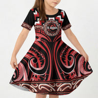 Aotearoa Te Arawa Personalised Kid Short Sleeve Dress Maori Iwi Poutama Puhoro Tattoo LT14 KID Red - Polynesian Pride