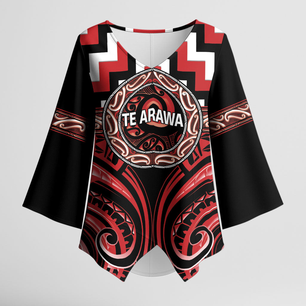 Aotearoa Te Arawa Personalised Kimono Sleeve Blouse Maori Iwi Poutama Puhoro Tattoo LT14 Female Red - Polynesian Pride