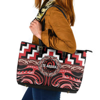 Aotearoa Te Arawa Leather Tote Bag Maori Iwi Poutama Puhoro Tattoo LT14 Red - Polynesian Pride