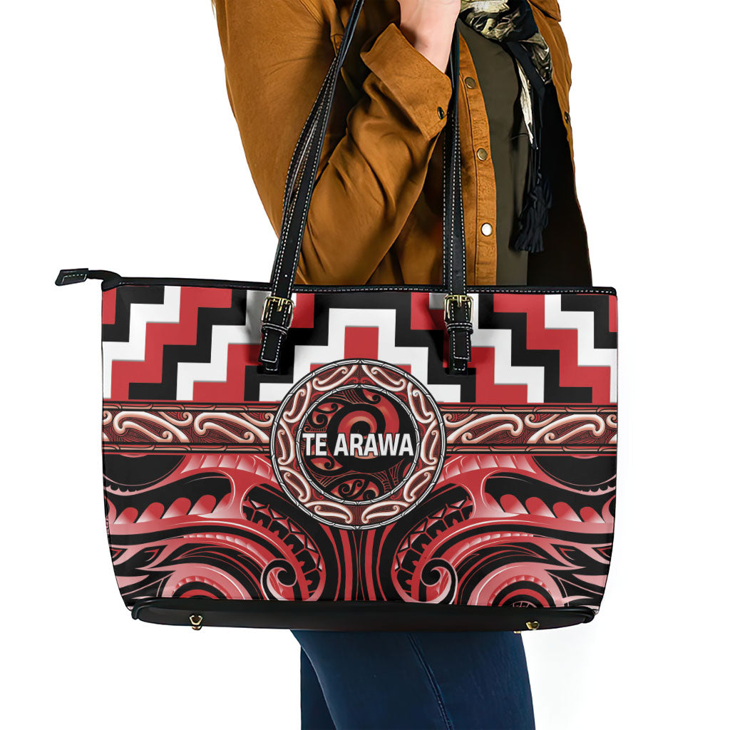 Aotearoa Te Arawa Leather Tote Bag Maori Iwi Poutama Puhoro Tattoo LT14 - Polynesian Pride