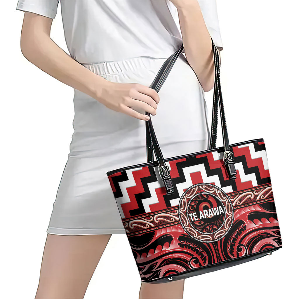 Aotearoa Te Arawa Leather Tote Bag Maori Iwi Poutama Puhoro Tattoo LT14 - Polynesian Pride