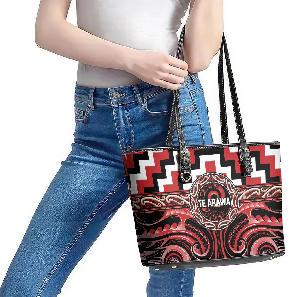 Aotearoa Te Arawa Leather Tote Bag Maori Iwi Poutama Puhoro Tattoo LT14 - Polynesian Pride