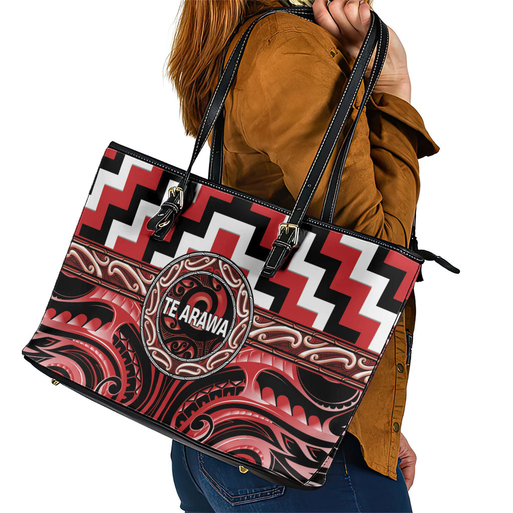 Aotearoa Te Arawa Leather Tote Bag Maori Iwi Poutama Puhoro Tattoo LT14 - Polynesian Pride