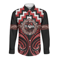 Aotearoa Te Arawa Personalised Long Sleeve Button Shirt Maori Iwi Poutama Puhoro Tattoo LT14 Unisex Red - Polynesian Pride