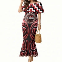 Aotearoa Te Arawa Personalised Mermaid Dress Maori Iwi Poutama Puhoro Tattoo LT14 Women Red - Polynesian Pride