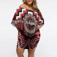 Aotearoa Te Arawa Personalised Off Shoulder Short Dress Maori Iwi Poutama Puhoro Tattoo LT14 Women Red - Polynesian Pride