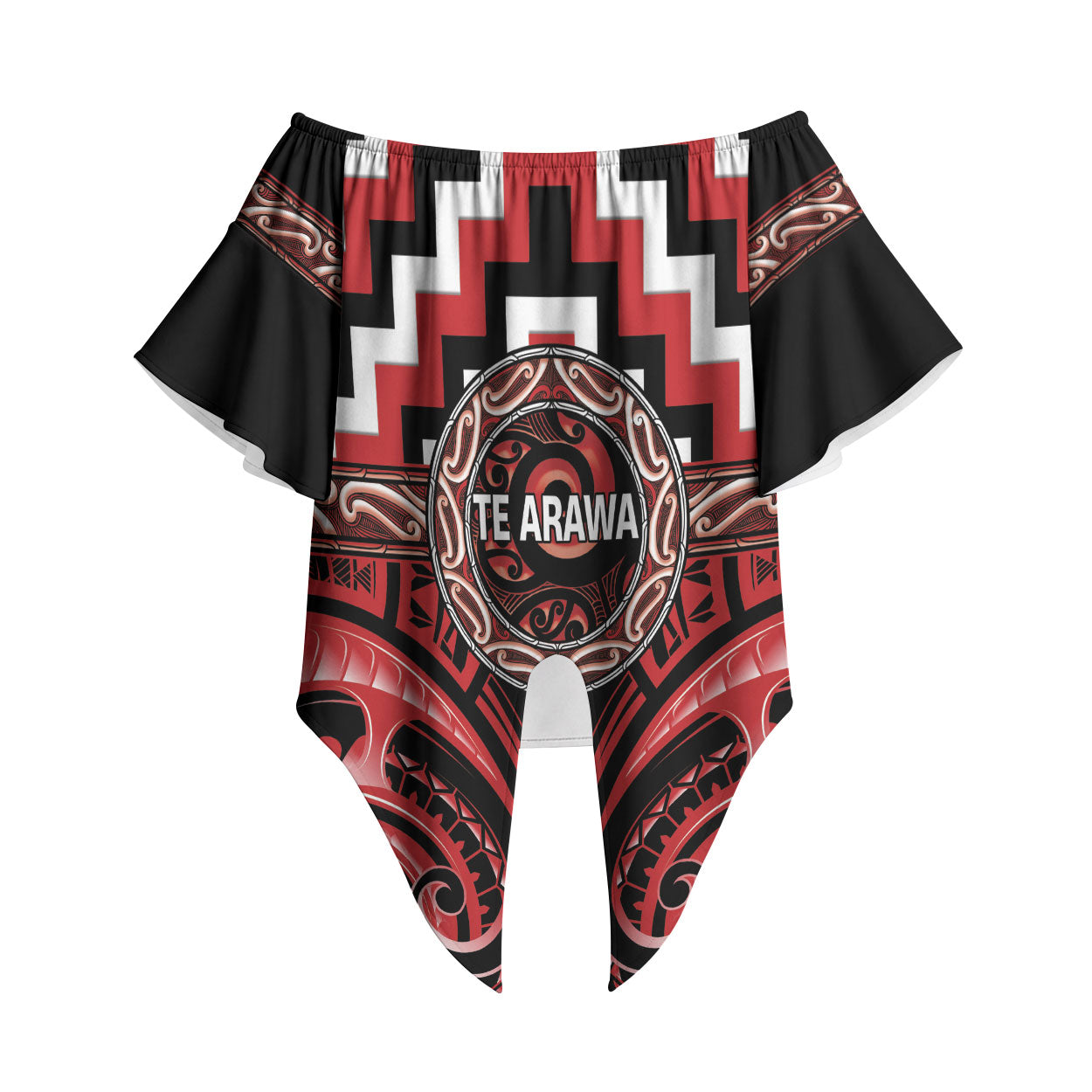Aotearoa Te Arawa Personalised Off Shoulder Wrap Waist Top Maori Iwi Poutama Puhoro Tattoo LT14 Red - Polynesian Pride