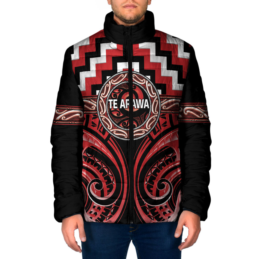 Aotearoa Te Arawa Personalised Padded Jacket Maori Iwi Poutama Puhoro Tattoo LT14 Men Red - Polynesian Pride