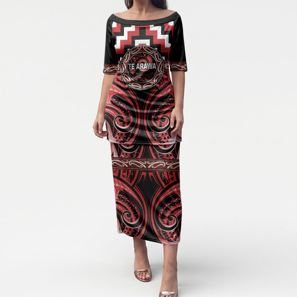 Aotearoa Te Arawa Personalised Puletasi Maori Iwi Poutama Puhoro Tattoo LT14 Long Dress Red - Polynesian Pride