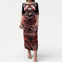 Aotearoa Te Arawa Personalised Puletasi Maori Iwi Poutama Puhoro Tattoo LT14 Long Dress Red - Polynesian Pride