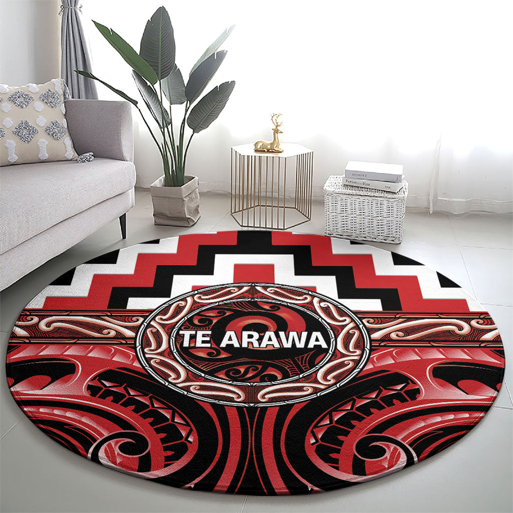 Aotearoa Te Arawa Round Carpet Maori Iwi Poutama Puhoro Tattoo LT14 - Polynesian Pride