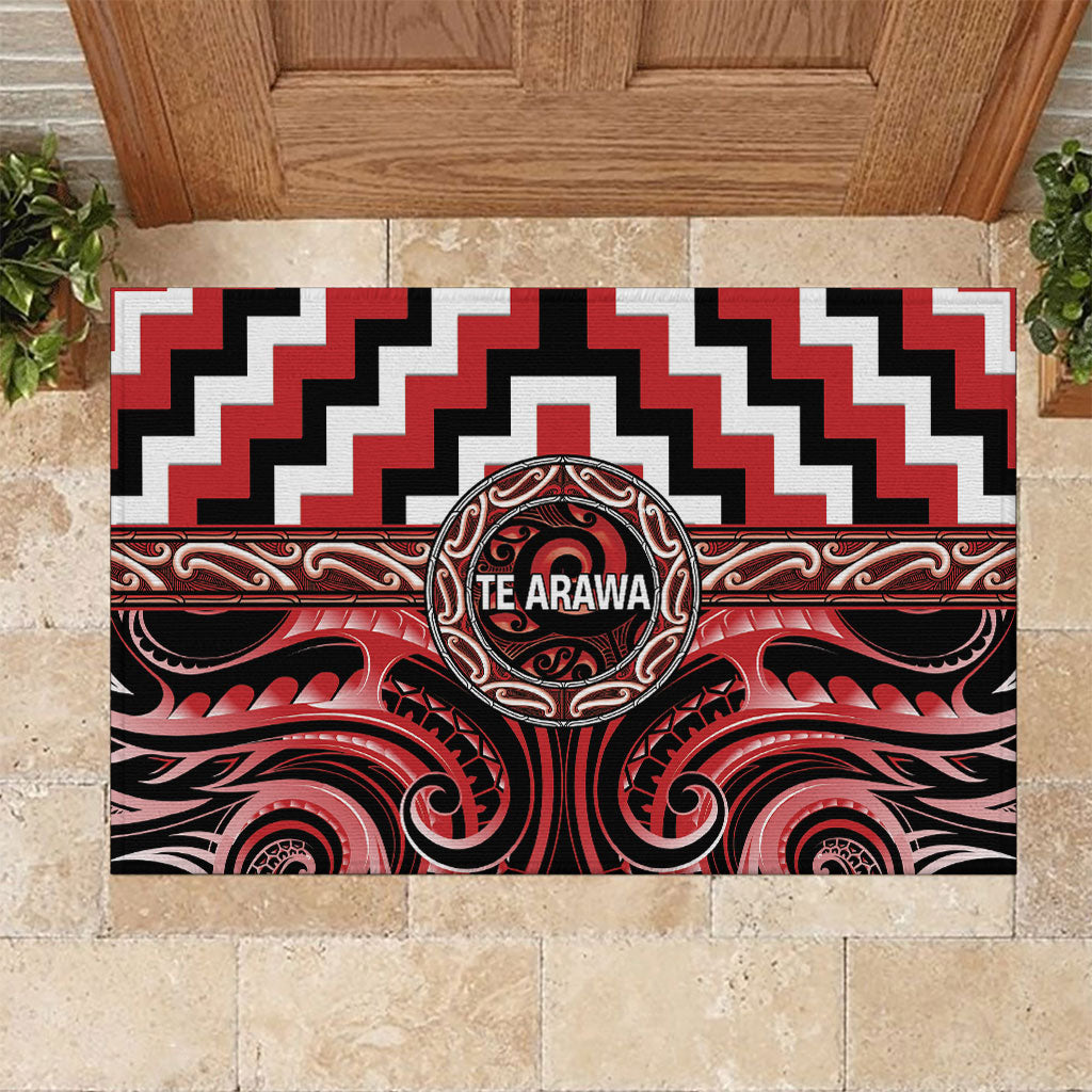 Aotearoa Te Arawa Rubber Doormat Maori Iwi Poutama Puhoro Tattoo LT14 Red - Polynesian Pride
