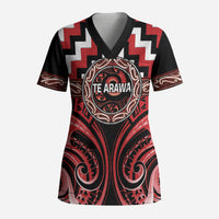 Aotearoa Te Arawa Personalised Scrub Top Maori Iwi Poutama Puhoro Tattoo LT14 Adult Red - Polynesian Pride