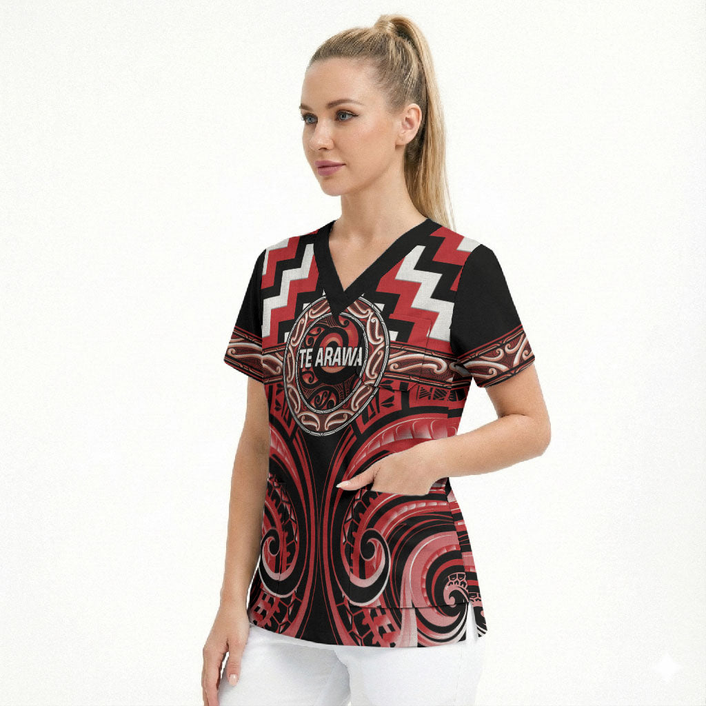 Aotearoa Te Arawa Personalised Scrub Top Maori Iwi Poutama Puhoro Tattoo LT14 - Polynesian Pride