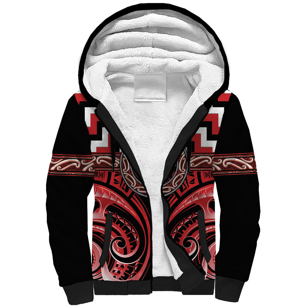 Aotearoa Te Arawa Personalised Sherpa Hoodie Maori Iwi Poutama Puhoro Tattoo LT14 Unisex Red - Polynesian Pride