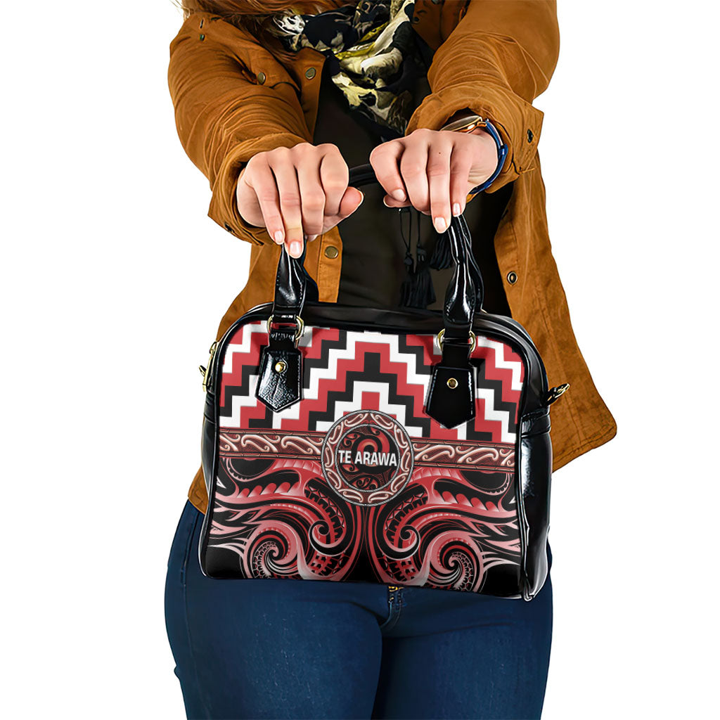 Aotearoa Te Arawa Shoulder Handbag Maori Iwi Poutama Puhoro Tattoo LT14 One Size Red - Polynesian Pride