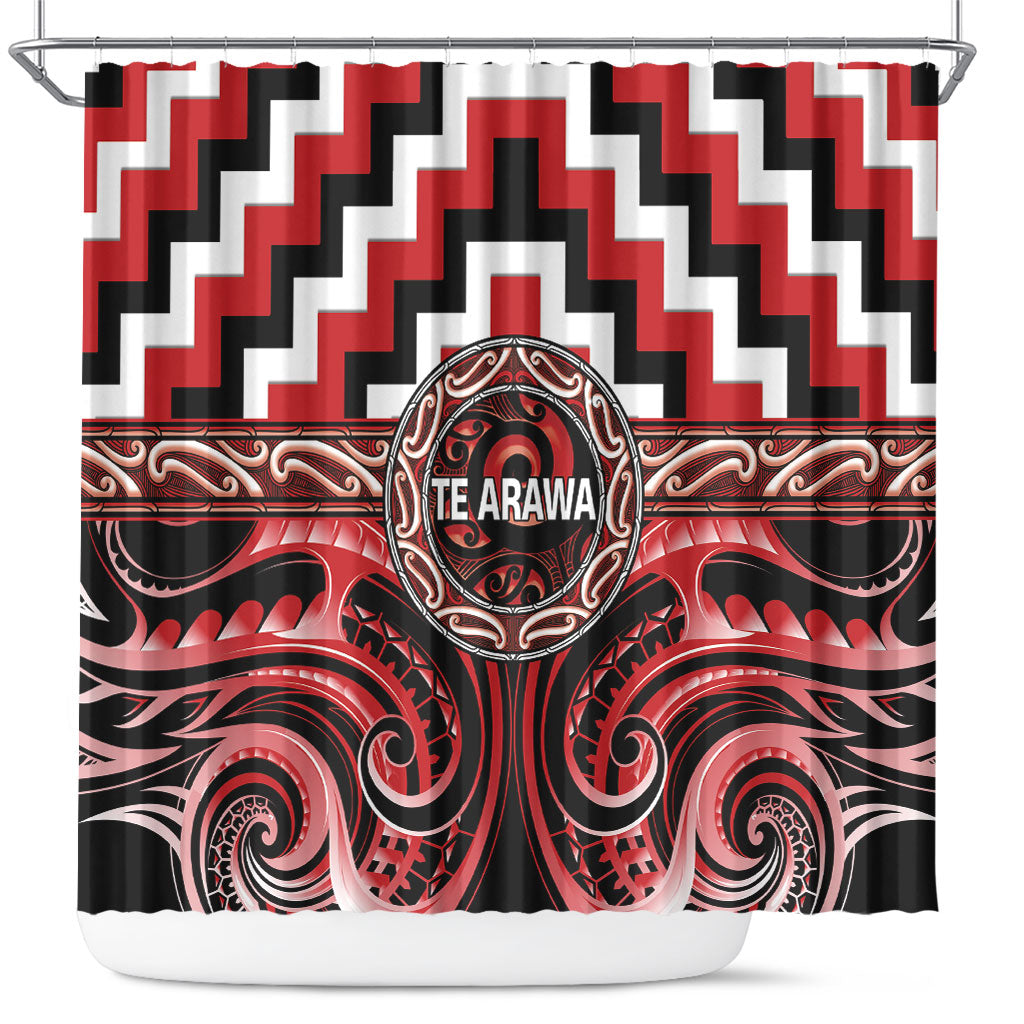 Aotearoa Te Arawa Shower Curtain Maori Iwi Poutama Puhoro Tattoo LT14 Red - Polynesian Pride
