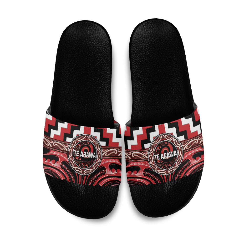 Aotearoa Te Arawa Slide Sandals Maori Iwi Poutama Puhoro Tattoo LT14 Red - Polynesian Pride