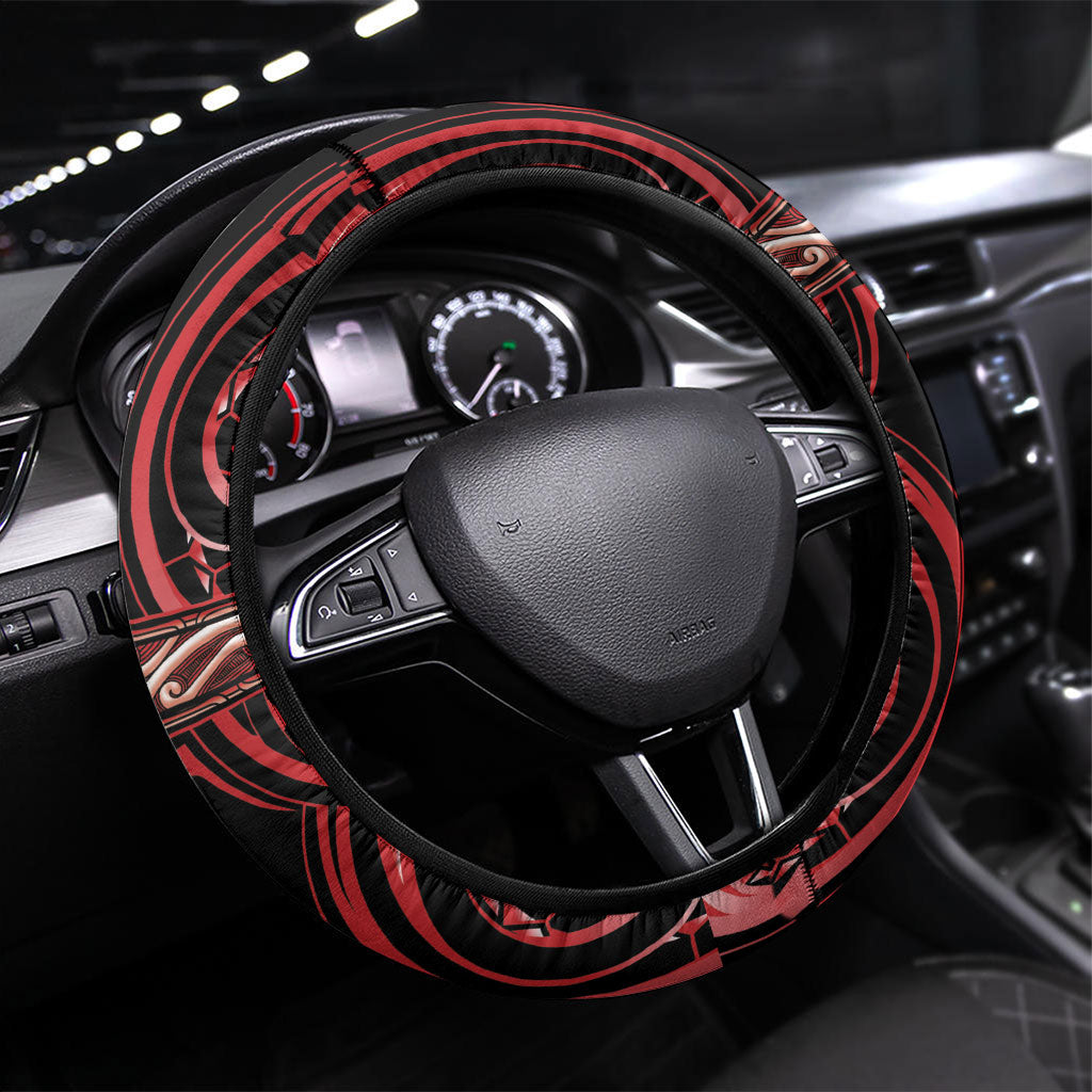 Aotearoa Te Arawa Steering Wheel Cover Maori Iwi Poutama Puhoro Tattoo LT14 Universal Fit Red - Polynesian Pride