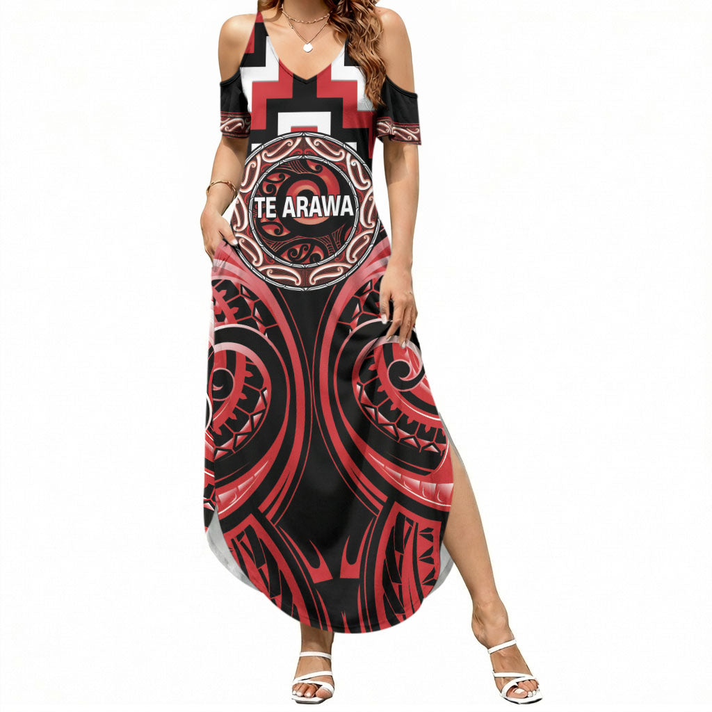 Aotearoa Te Arawa Personalised Summer Maxi Dress Maori Iwi Poutama Puhoro Tattoo LT14 Women Red - Polynesian Pride