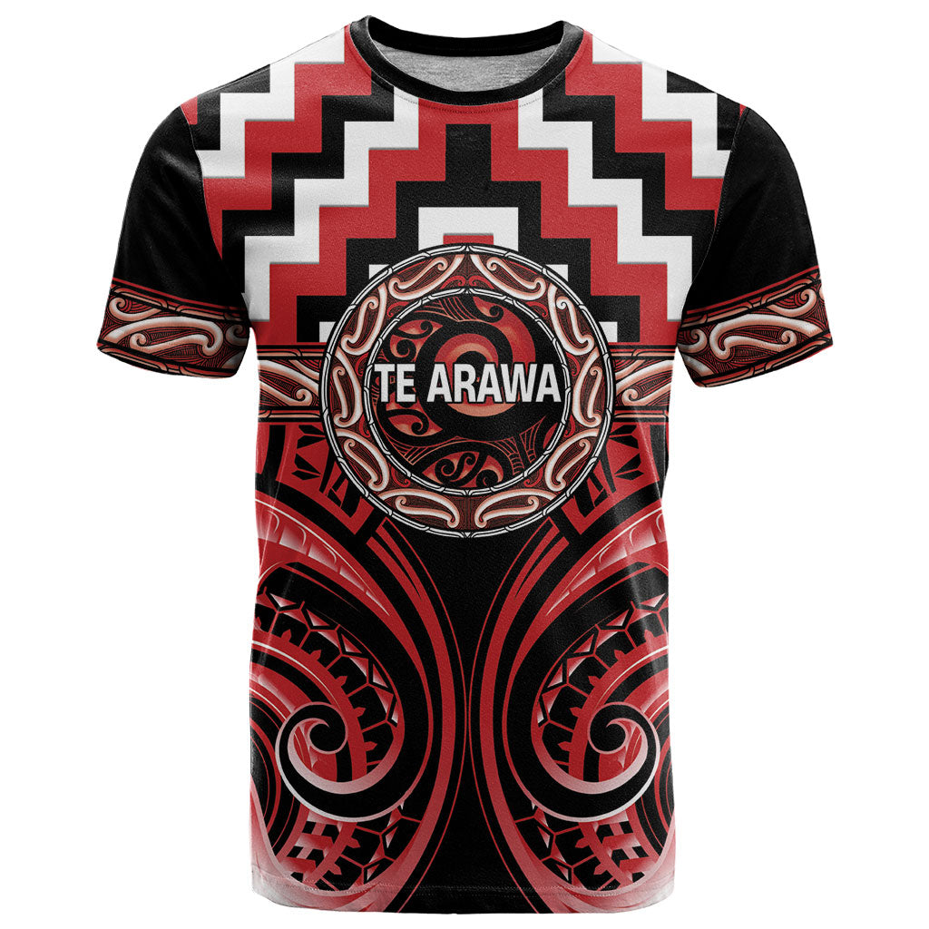 Aotearoa Te Arawa Personalised T Shirt Maori Iwi Poutama Puhoro Tattoo LT14 Red - Polynesian Pride