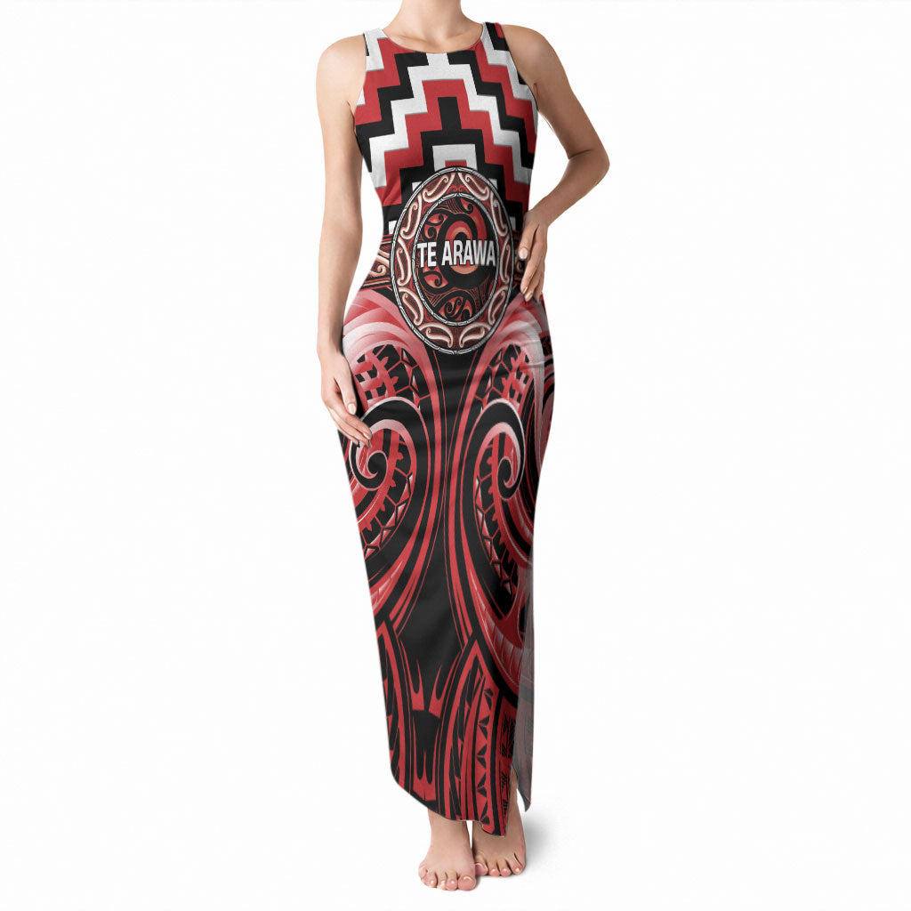 Aotearoa Te Arawa Personalised Tank Maxi Dress Maori Iwi Poutama Puhoro Tattoo LT14 Women Red - Polynesian Pride