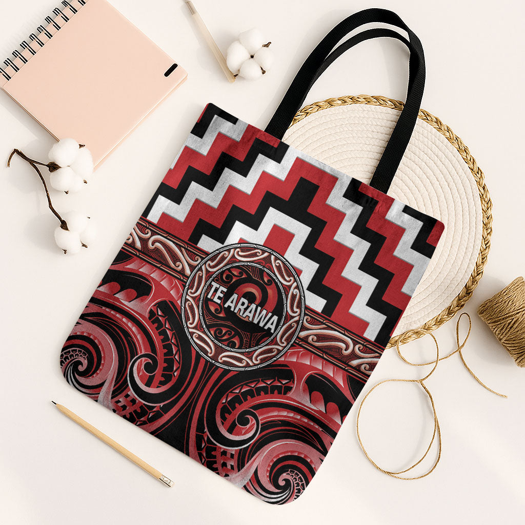 Aotearoa Te Arawa Tote Bag Maori Iwi Poutama Puhoro Tattoo LT14 Black Strap One Size Red - Polynesian Pride