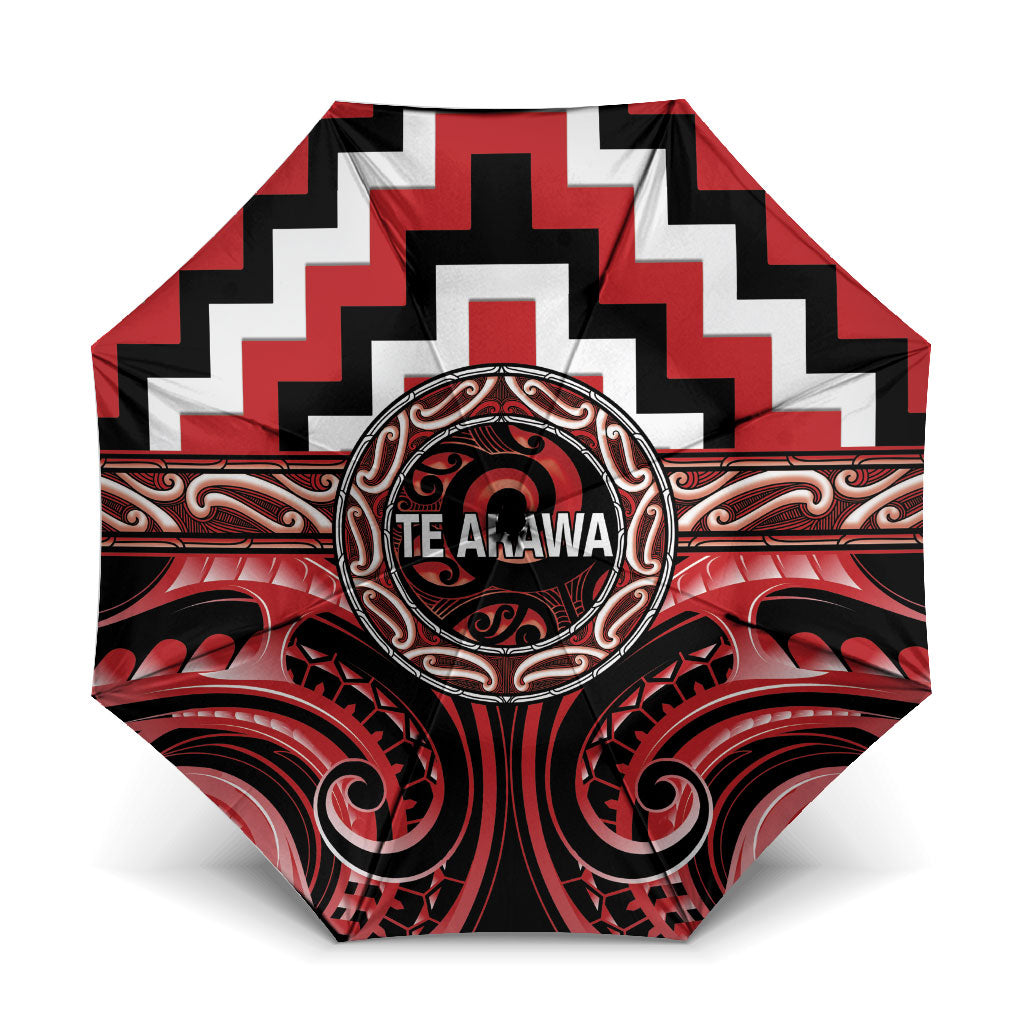 Aotearoa Te Arawa Umbrella Maori Iwi Poutama Puhoro Tattoo LT14 One Size Folded 11.42 inch Opened Diameter 37.4 inch Red - Polynesian Pride