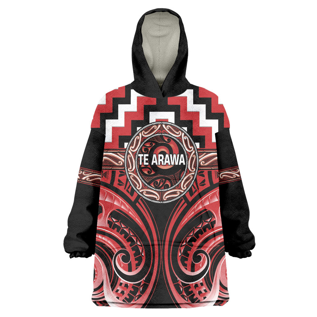 Aotearoa Te Arawa Personalised Wearable Blanket Hoodie Maori Iwi Poutama Puhoro Tattoo LT14 One Size Red - Polynesian Pride